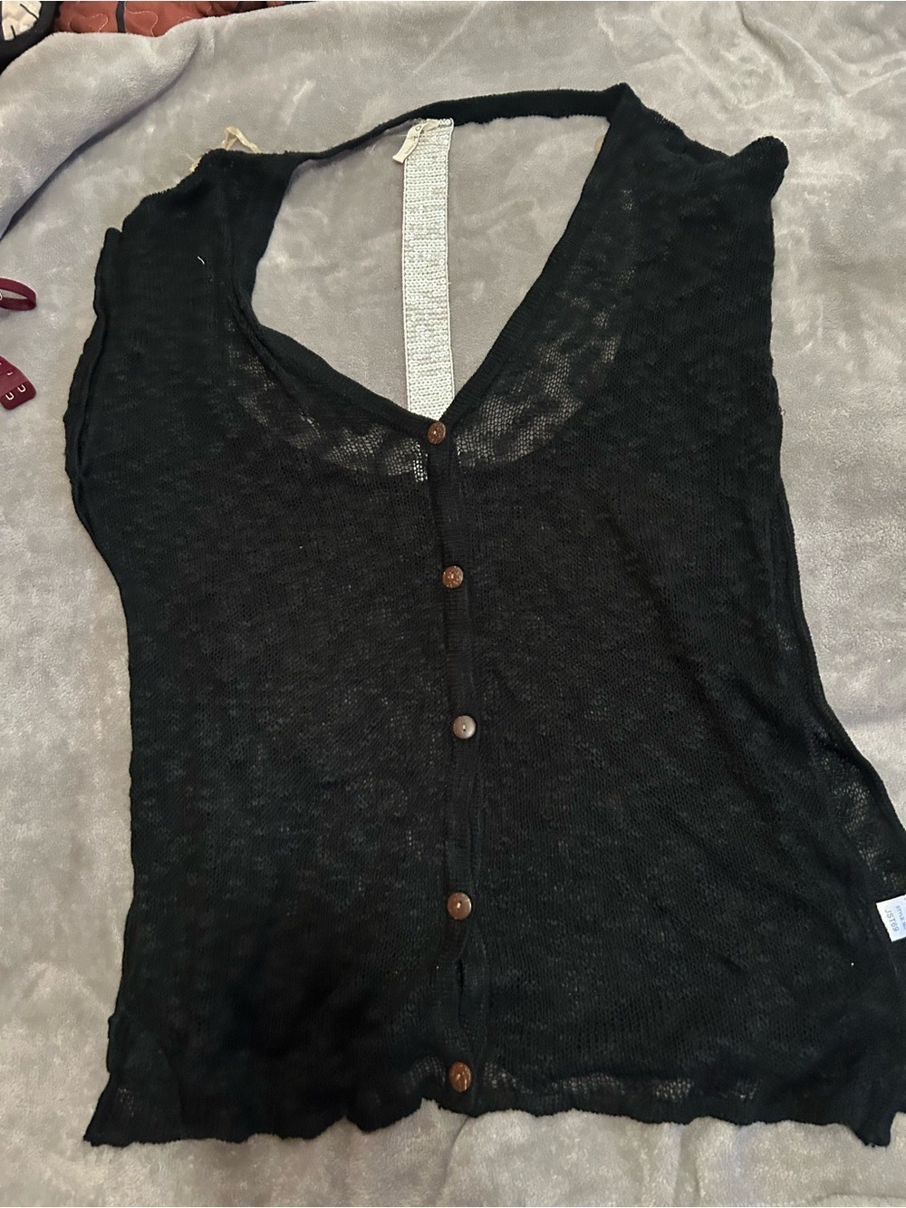 POL Black Lightweight Button-Front Women's Top
